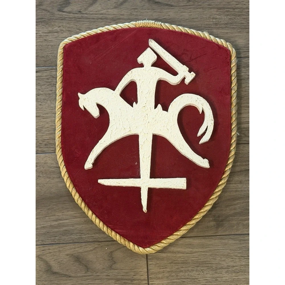 Vintage Vytis Lithuanian Coat of Arms Wall Plaque Carved Wood Velvet 15